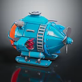 Blue Sci Fi Spaceship Model With Mechanical Propeller And Cosmic Elements