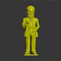 Elderly Man Figurine Standing in Brown Suit Holding Small Bird with Glasses
