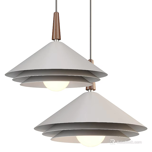 Two Modern Pendant Lights With Conical Shades And Wooden Accents 3d model 