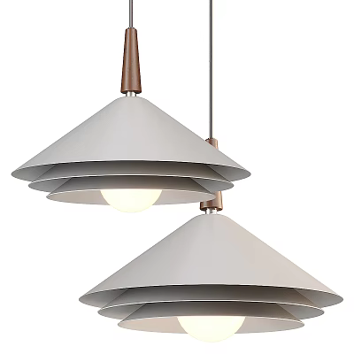 Two Modern Pendant Lights With Conical Shades And Wooden Accents 3d model