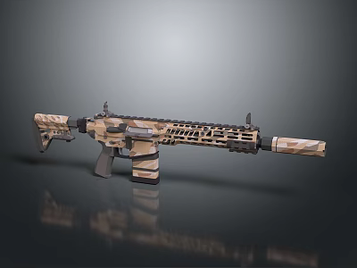 Modern Camouflage Rifle with Tactical Design and Military Weapon Features in Detailed 3d model