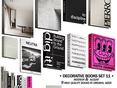 New Quality Decorative Books Set 11 Interior Art Double Sided Original Sizes 3d model