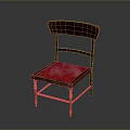 Vintage Wooden Chair With Red Leather Seat Curved Backrest And Carved Legs Design