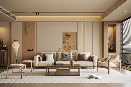 New Chinese Style Living Room Sofa Coffee Table Combination Leisure Chair Decorative Ornaments Combination 3d model