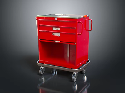 Red Medical Service Cart With Drawers Stainless Steel Frame And Wheels 3d model