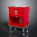 Red Medical Service Cart With Drawers Stainless Steel Frame And Wheels