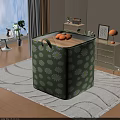 Entryway Cabinet And Side Cabinet With Green Daisy Pattern Storage Box Rug Plant And Decorative Lamp