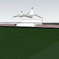 Football Field Design Featuring Green Pitch Red Running Track White Tent Stand And Seating Areas