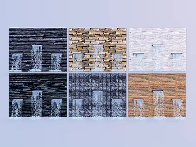 Modern culture stone flowing water waterfall background wall 3d model