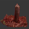 Natural Tree Stump With Candle Like Flame Surrounded By Soil Dry Leaves And Green Plants