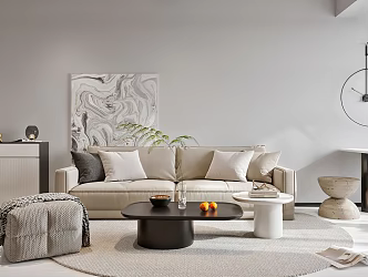 Simple Sofa Coffee Table Combination Double Sofa Side Table Corner Table Carpet Decorative Painting Jewelry Background Wall 3d model