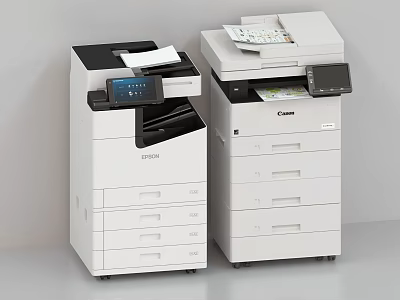 Professional Office Appliances Epson And Canon Multifunction Printers With Drawers In Office 3d model