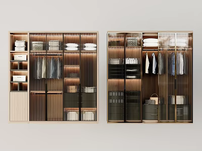 Modern Minimalist Wardrobe Design With Wooden Shelves Drawers And Hanging Storage Areas 3d model