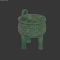 Ancient Style Bronze Landscape Sculpture With Intricate Patterns Three Legs And Two Handles