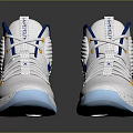 White Nike High Top Basketball Shoes With Blue Accents Orange Details And Blue Sole