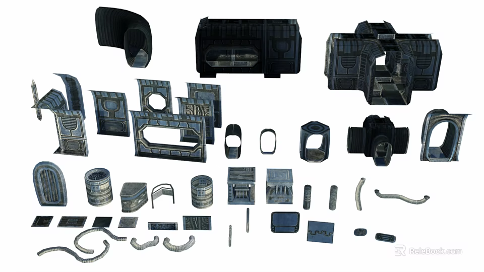 Industrial Scene Construction Components With Modular Panels Frames Pipes And Connectors 3d model 