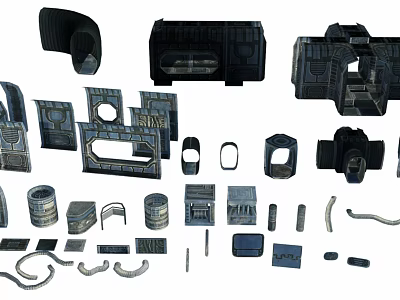 Industrial Scene Construction Components With Modular Panels Frames Pipes And Connectors 3d model
