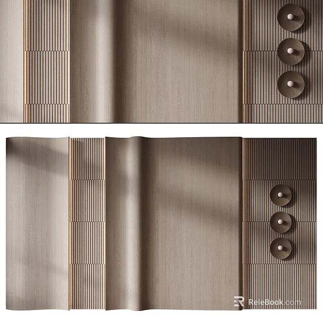Modern Sofa Background Wall With Wooden Texture And Circular Decor 3d model 