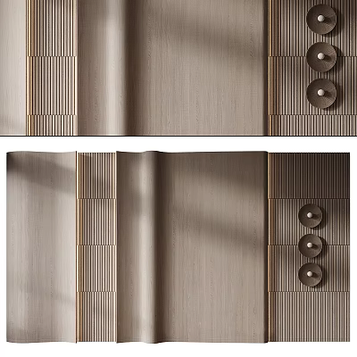 Modern Sofa Background Wall With Wooden Texture And Circular Decor 3d model