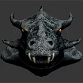 Fantasy Character Dragon Head 3D Model of Mythical Creature with Scaly Skin Horns Yellow Eyes
