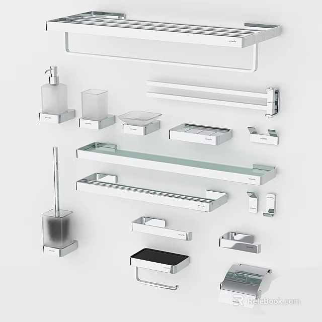 Modern Bathroom Accessories With Towel Racks Soap Dishes Glass Shelves And Holders 3d model 