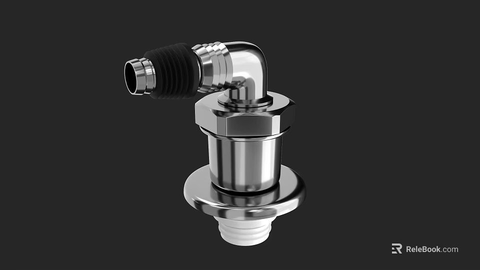 Stainless Steel Bathroom Small Fixture With Angled Black Connector And Base Plate 3d model 