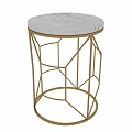 Modern Round Accent Table With White Marble Top And Gold Geometric Frame