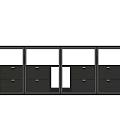 Modern Black Display Shelf With Glass Doors Metal Frame And Storage