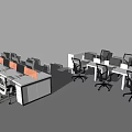 Modern Office Workspace With Multiple Desks Computers And Black Office Chairs 3d model