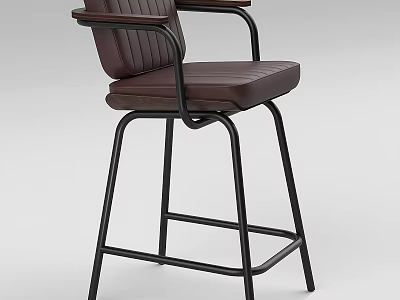Dark Brown Leather Bar Stool With Black Metal Frame And Armrests Modern Design 3d model