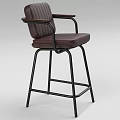 Dark Brown Leather Bar Stool With Black Metal Frame And Armrests Modern Design