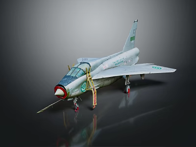 Airplane Model With White Body Red Nose Green Markings Landing Gear Down Dark Surface 3d model
