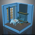 Modern Blue Living Room Furniture With Table Chairs Fireplace Curtains And Window Design