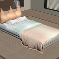 Cute Kids Bed With Pink Triangle Pillows And Soft Green Bedding On Carpet