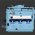 Large Blue Industrial Mechanical Equipment Featuring Control Panels And Pipe Structures 3d model