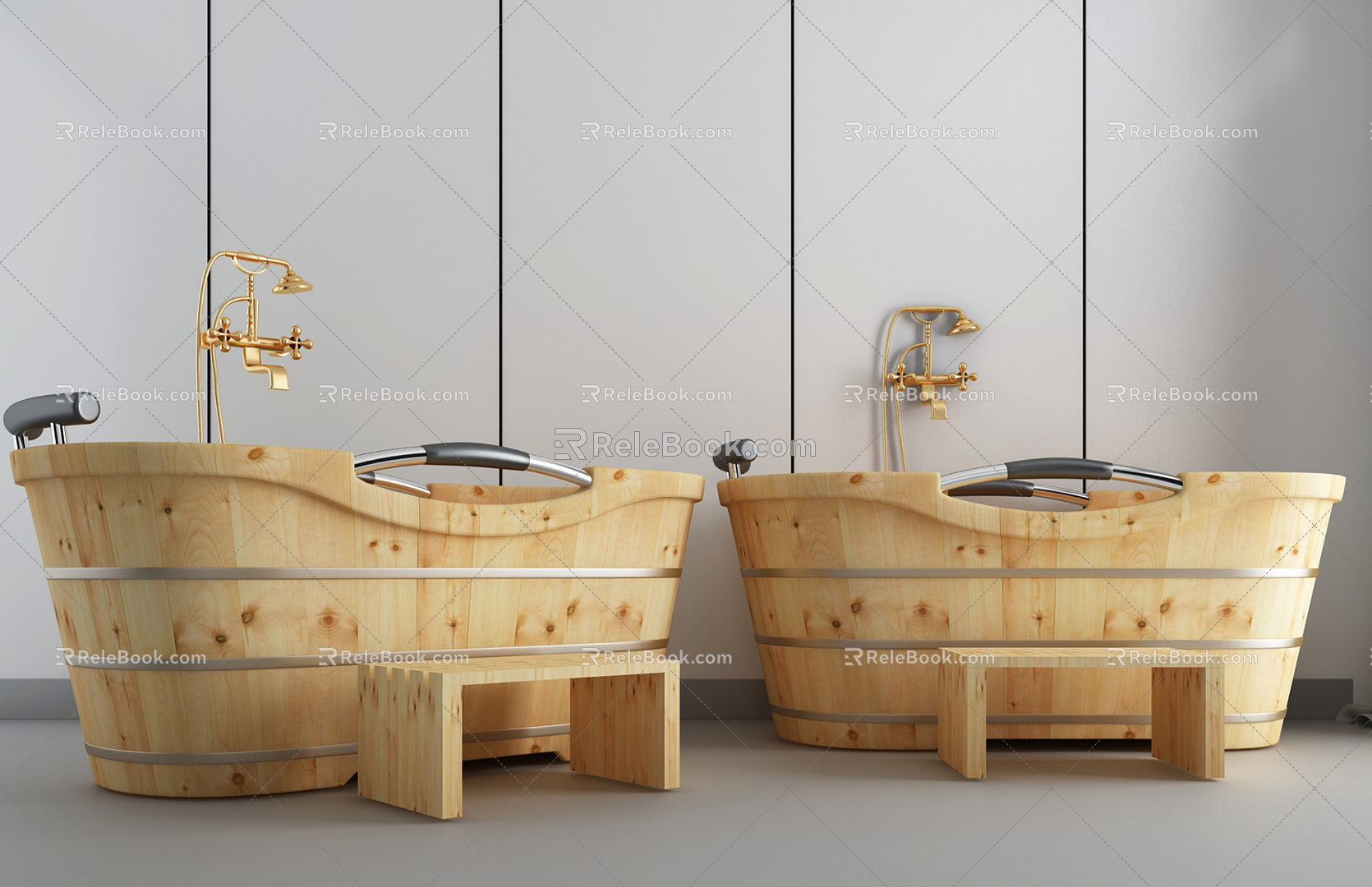 Modern Bath Bath Wooden Barrel 3d model