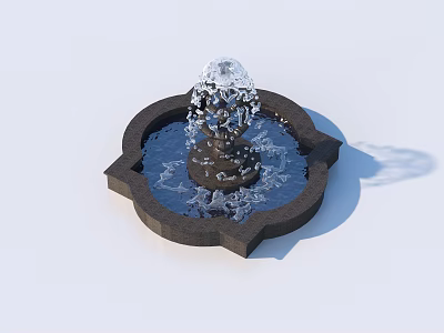 Garden Ornament Water Fountain With Circular Black Base And Splashing Water 3d model
