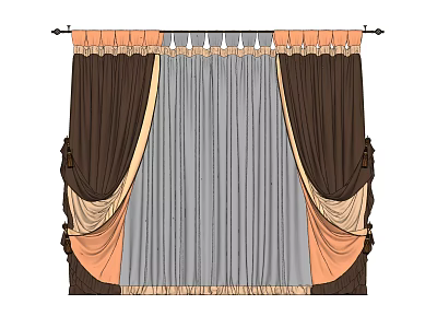 Elegant Brown Gray Beige Curtains with Pleated Top and Draped Sides for Home Decor 3d model