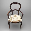 Classic Wooden Lounge Chair With Armrests Curved Legs And Patterned Fabric Cushion
