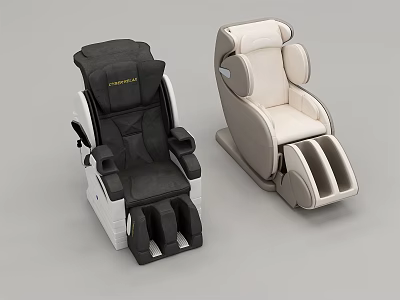 Two Black and Beige Modern Massage Chairs with Ergonomic Design and Footrests 3d model