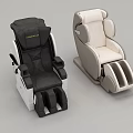 Two Black and Beige Modern Massage Chairs with Ergonomic Design and Footrests