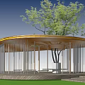Round Pergola Design With Yellow Roof White Columns And Tree On Green Lawn 3d model