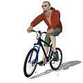 A Man Wearing Red Jacket And Green Shorts With Glasses Riding Blue Bicycle