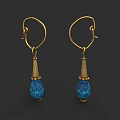 Elegant Golden Hoop Earrings With Teardrop Textured Blue Gemstone Dangle Design