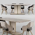 Modern Dining Table and Chairs Set with Marble Tabletop Upholstered Seats and Gold Metal Legs