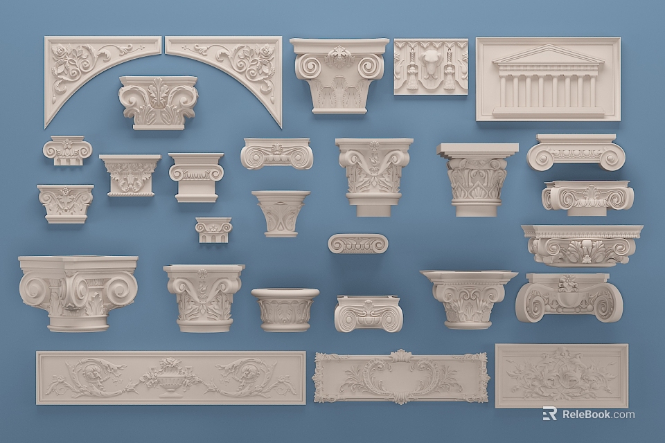 Various Ornate Column Capitals With Classical Architectural Designs And Details 3d model 