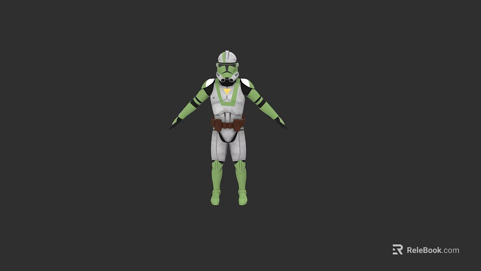 Game Movie Character 3D Model Standing Pose With Green White Armored Suit And Helmet 3d model 