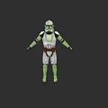 Game Movie Character 3D Model Standing Pose With Green White Armored Suit And Helmet