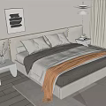 Modern Double Bed With Upholstered Headboard Gray Orange Bedding Side Nightstand Wall Painting Pendant Lamp