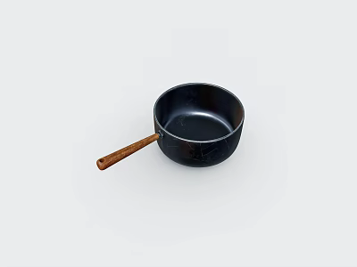 Practical Black Cooking Pan With Wooden Handle For Home Kitchen Use 3d model